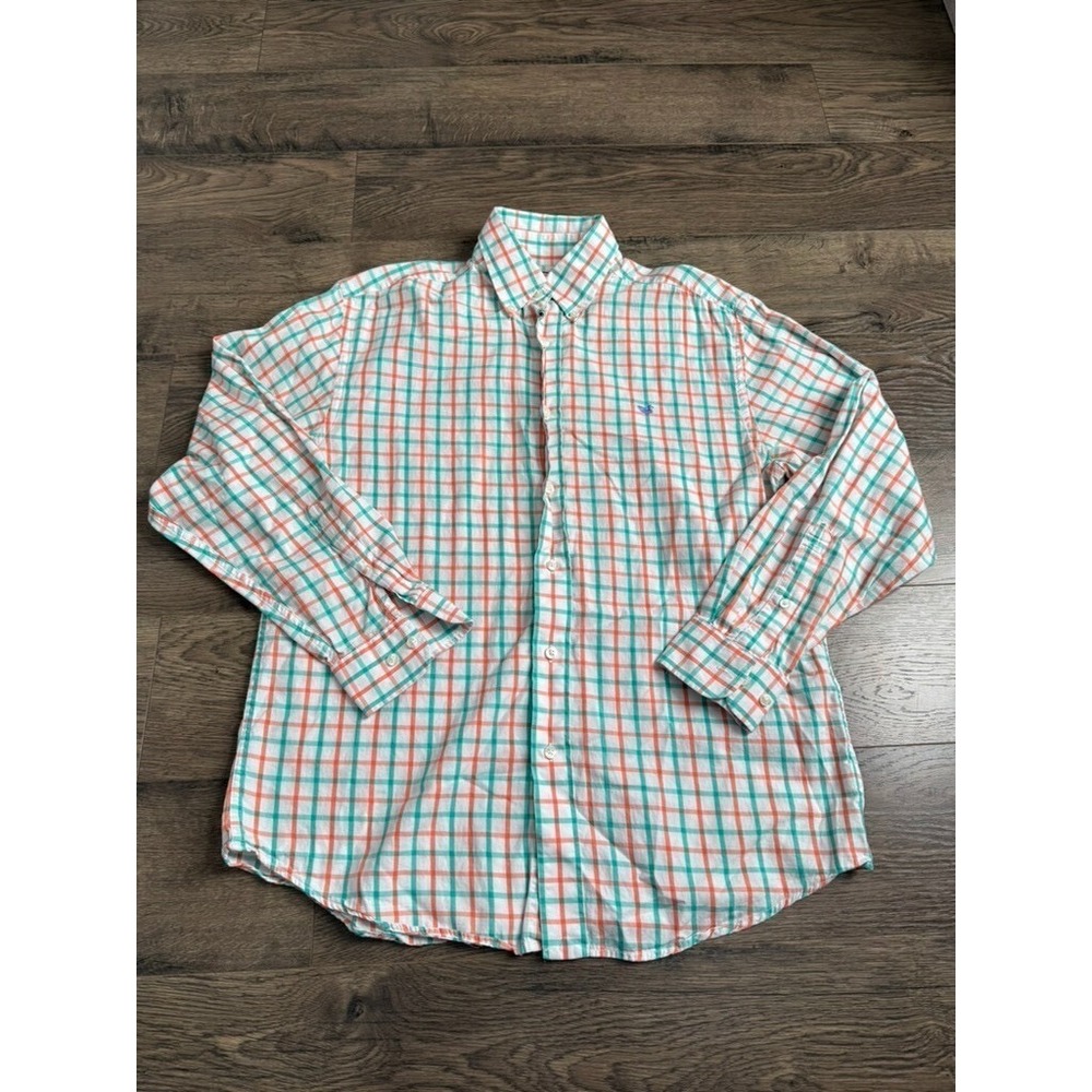 EUC Mens Southern Marsh 100% cotton plaid stripe long sleeve button up sz M